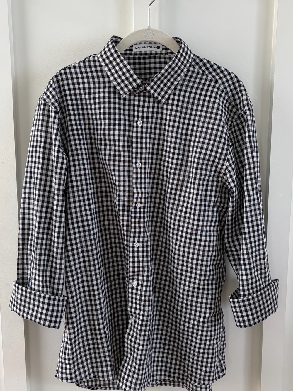 Men's Black and White Gingham Button-Down Shirt